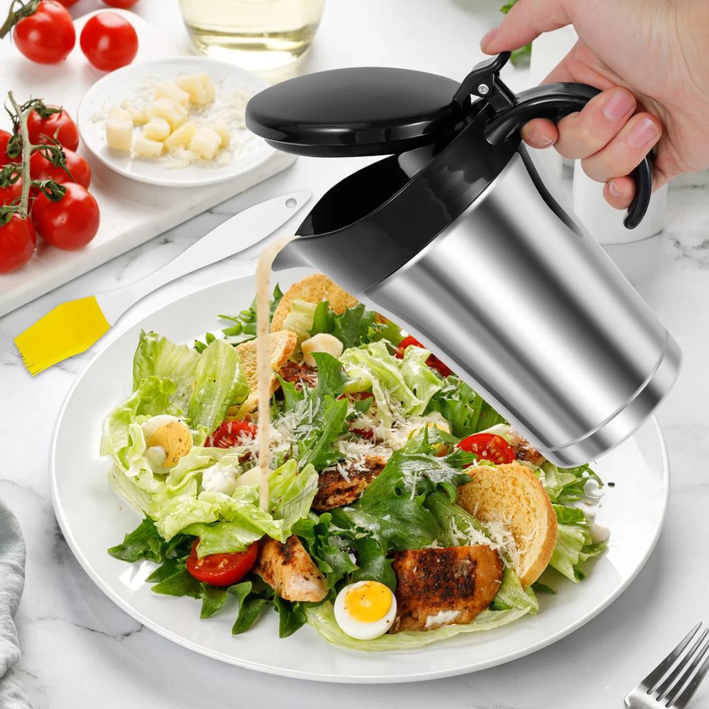 Double Wall Insulated Gravy Boat, 750ml Stainless Steel Sauce Jug with Hinged Lid & Anti-Drip Spout, for Holiday Dinner Serving