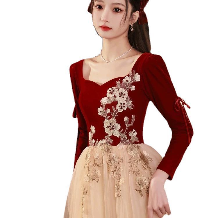 New Chinese Bridal Toast Morning Robe 1011 New Long Sleeve Engagement Return Banquet Temperament Small Evening Dress