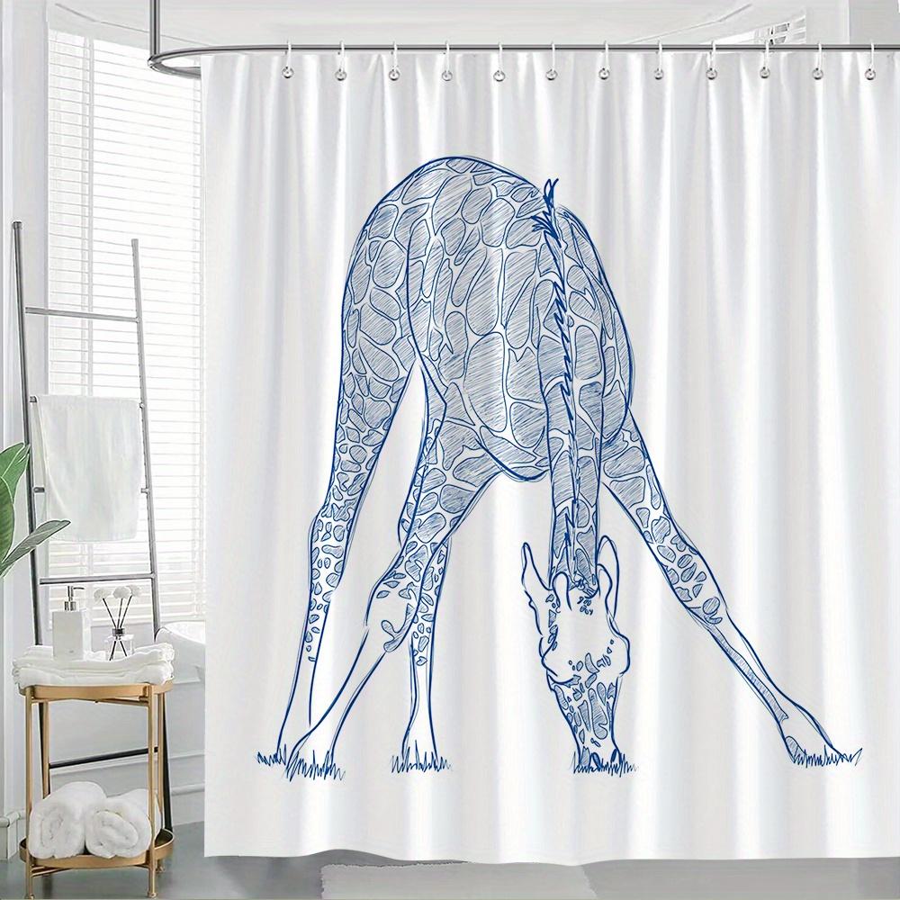 1pc Blue Line Giraffe Shower Curtain - Detailed Digital Art Design, Intricate Coat Pattern, Stylish Home Bathroom Decor, 70.8x70 90x180cm35x71in