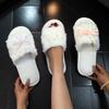 Open-toed Fluffy Slippers Open At Home, Skin-friendly, Non-slip, Silent, Outer Wear, Cotton Sweet and Beautiful Big Bow.
