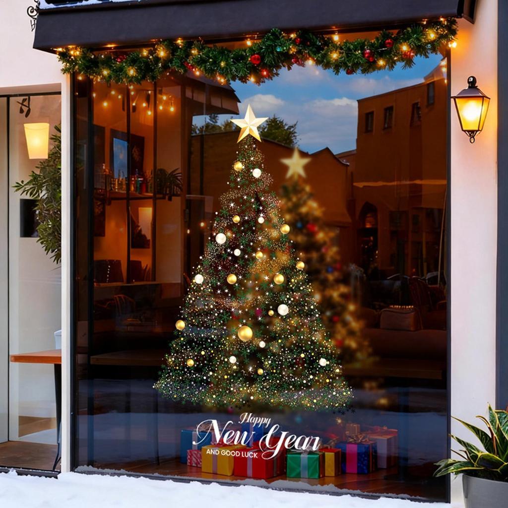 Merry Christmas Window Sticker Xmas Tree Pattern Mall Glass Window Display Electrostatic Sticker Xmas Ornament