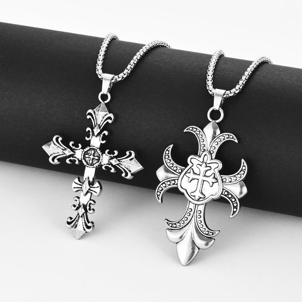 Vintage Hip Hop Sweater Chain Necklace: Flaming Cross Pendant Unisex.