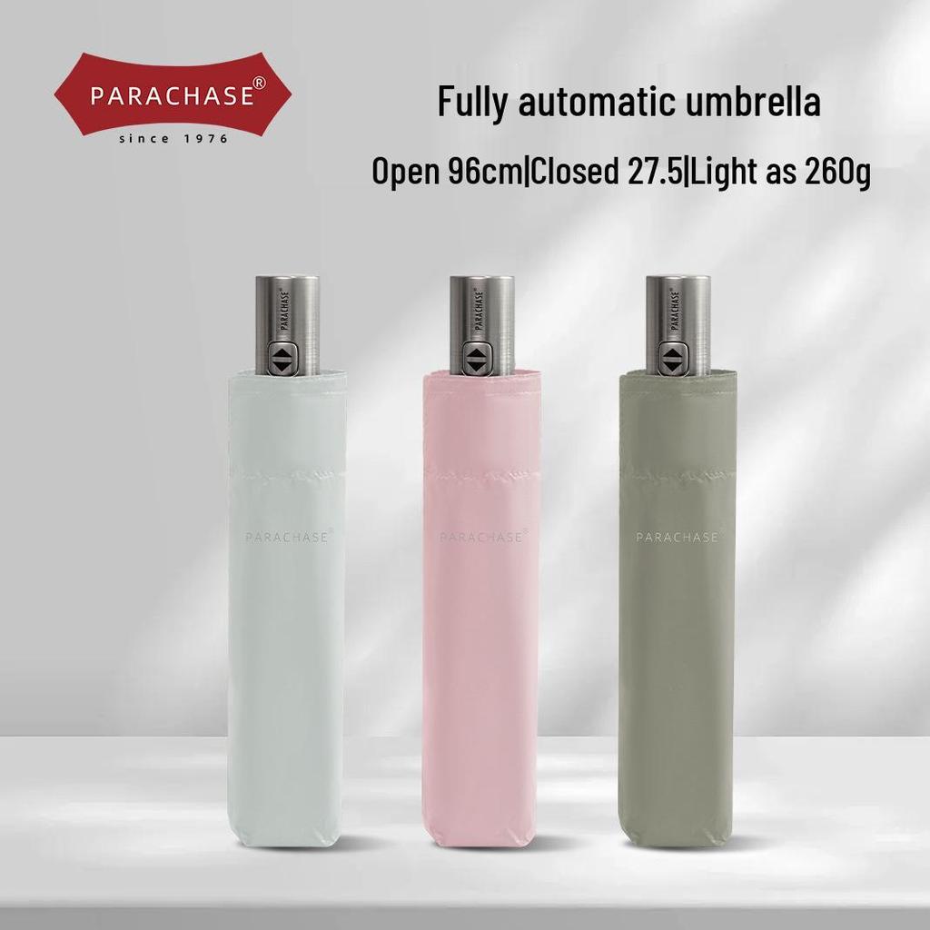PARACHASE Ultralight 7-Rib Automatic Umbrella with 30D Black Coating for UV Sun Protection