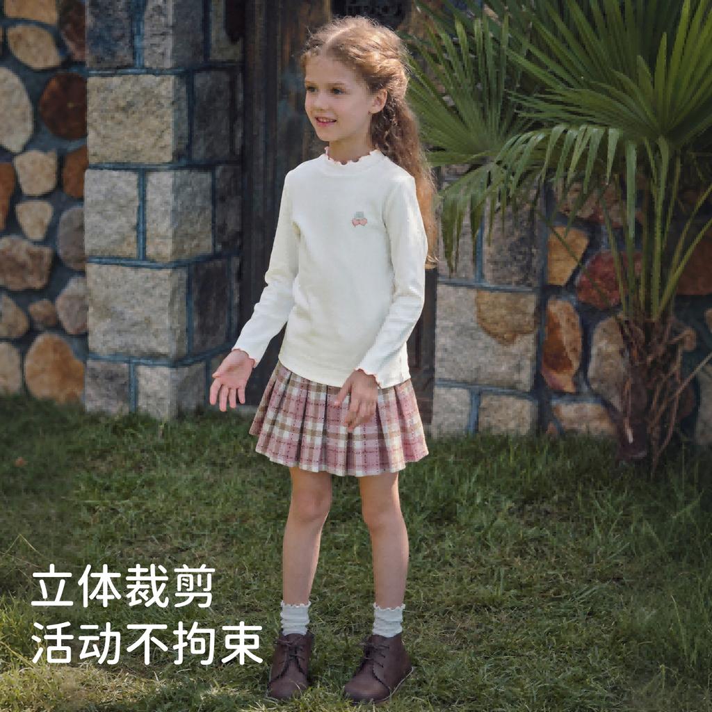 David Bella Girls' Bottom Shirt Autumn/Winter New Children's Half High Collar Long Sleeve T-shirt Antibacterial White Top