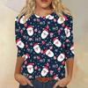 Women's Fashion Casual Round Neck 3/4 Sleeve Loose  Printed T-Shirt Ladies Top