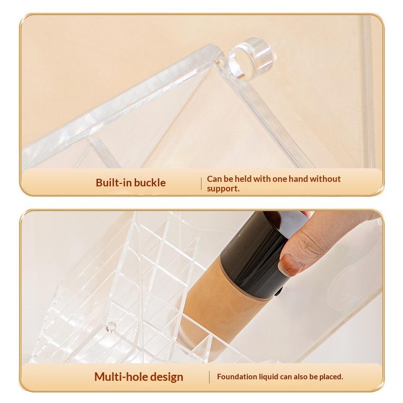 Flip-Top Clear Makeup Brush Holder Cosmetic Storage Box Dust-Proof Desktop Organizer