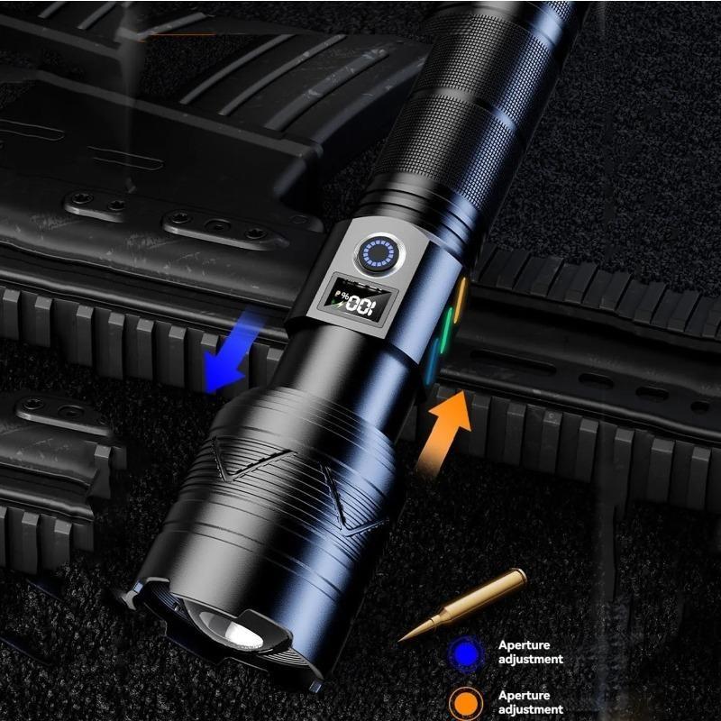 High Power Zoomable LED Flashlight, USB Rechargeable Torch with Power Indicator, Ultra Bright Long Range Lamp for Outdoor Camping