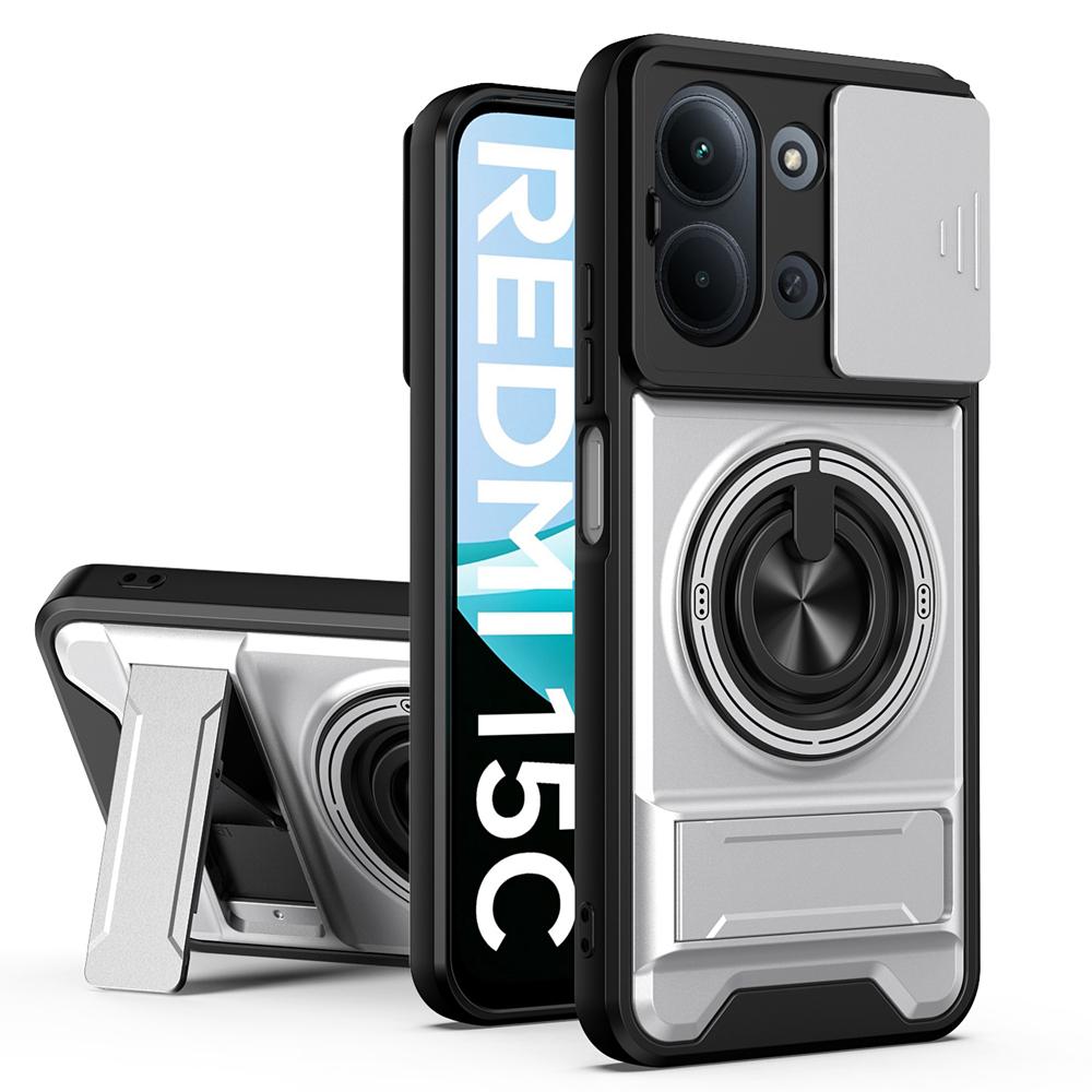 KEYSION Magnetic Phone Case for Redmi 15C 171mm 173mm Slide Camera Protection Upright Kickstand Shockproof Cover for POCO C85