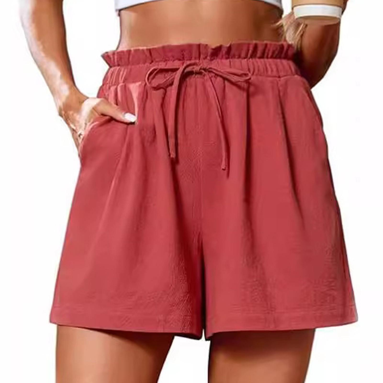 

Женские повседневные свободные пляжные брюки, однотонные шорты с карманами XL арбуз красный