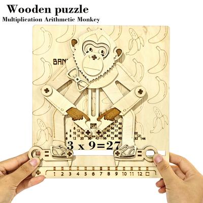3D Wooden Puzzle Bestseller Arithmetic Multiplication Monkey Wooden Mechanical Transmission Model Diy Movable Assembly Gift