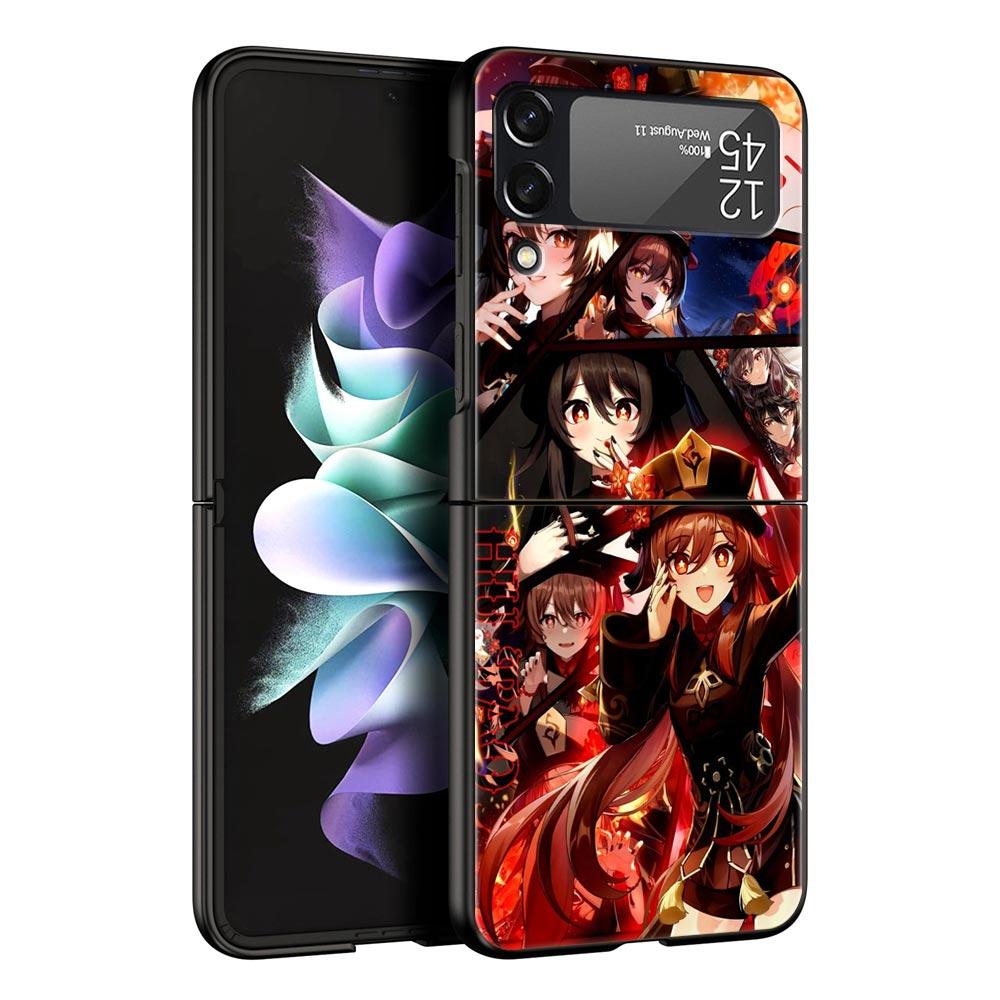 Phone Case For Samsung Galaxy Z Flip 3 4 5 Hard Black Folding PC For Samsung Z Flip3 Cover Shell Genshin impact ayato wanderer