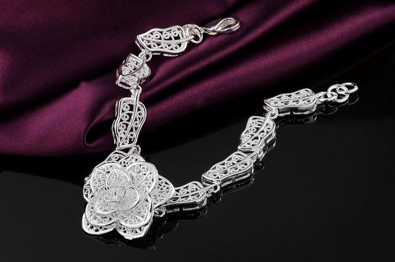 Factory direct fashion 925 Silver Bracelet for woman Beautiful big flower fine Luxury jewelry Wedding party gifts
