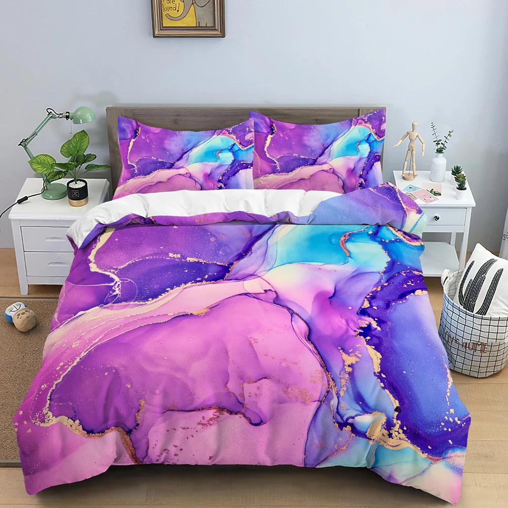 Chic Watercolour Marble Teal Blue Marble Duvet Cover Women Girl Gift Gold Fluid Stone Abstract Art Watercolor Bedspread Cover