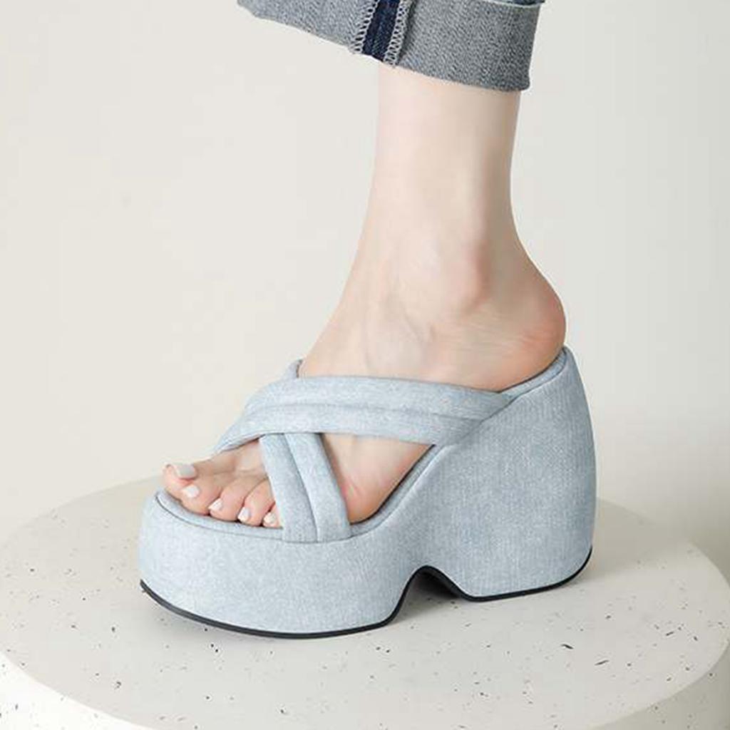 Krazing Pot Mules Polyurethane Summer Size 43 Women Platform Super High Heels Women Peep Toe Slip On Waterproof Sandals