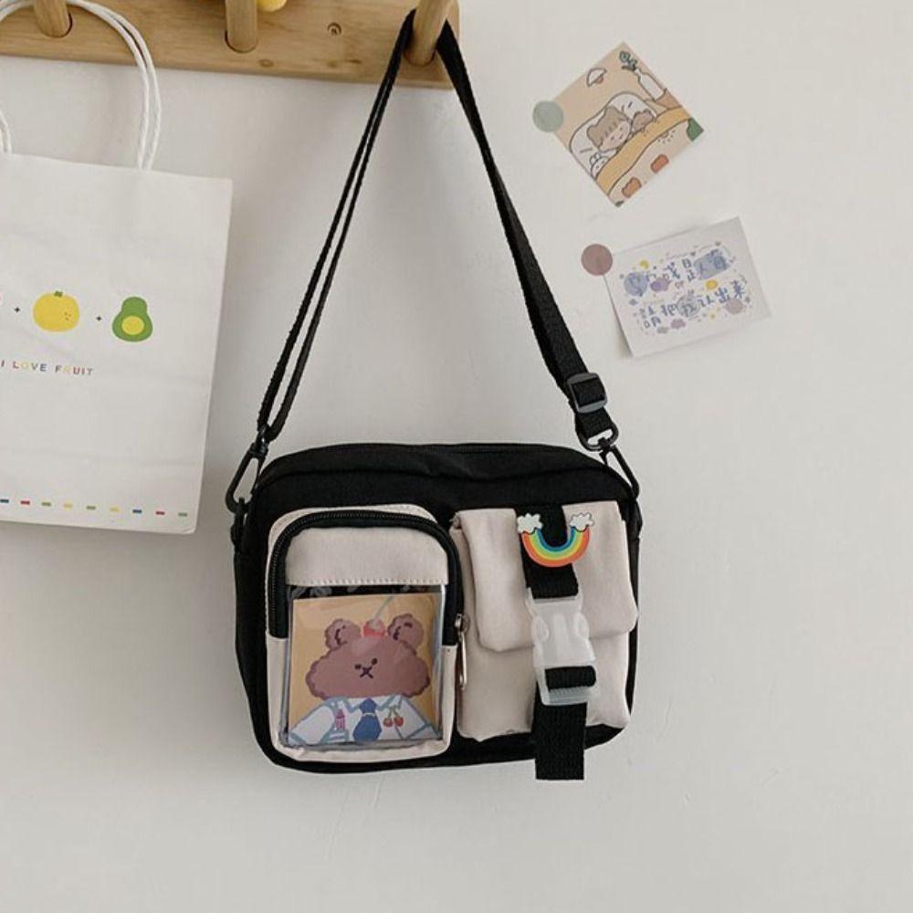 Pocket Transparent Shoulder Bag PVC Student Crossbody Bag Cute Harajuku Small Square Bag  Girls