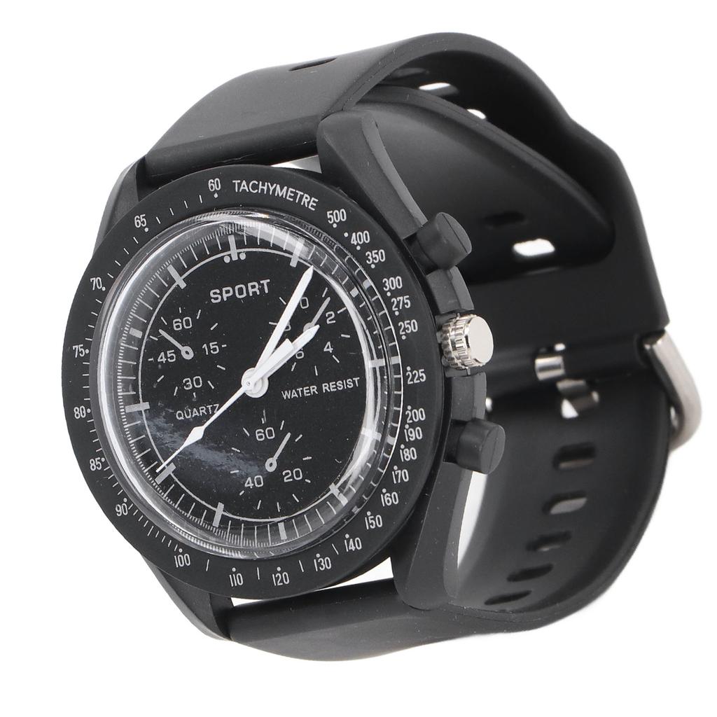 Digital Sports Watch Accurate Time Waterproof Stopwatch Clear Lens Electronic Watch Black Strap Black Screen Quartz