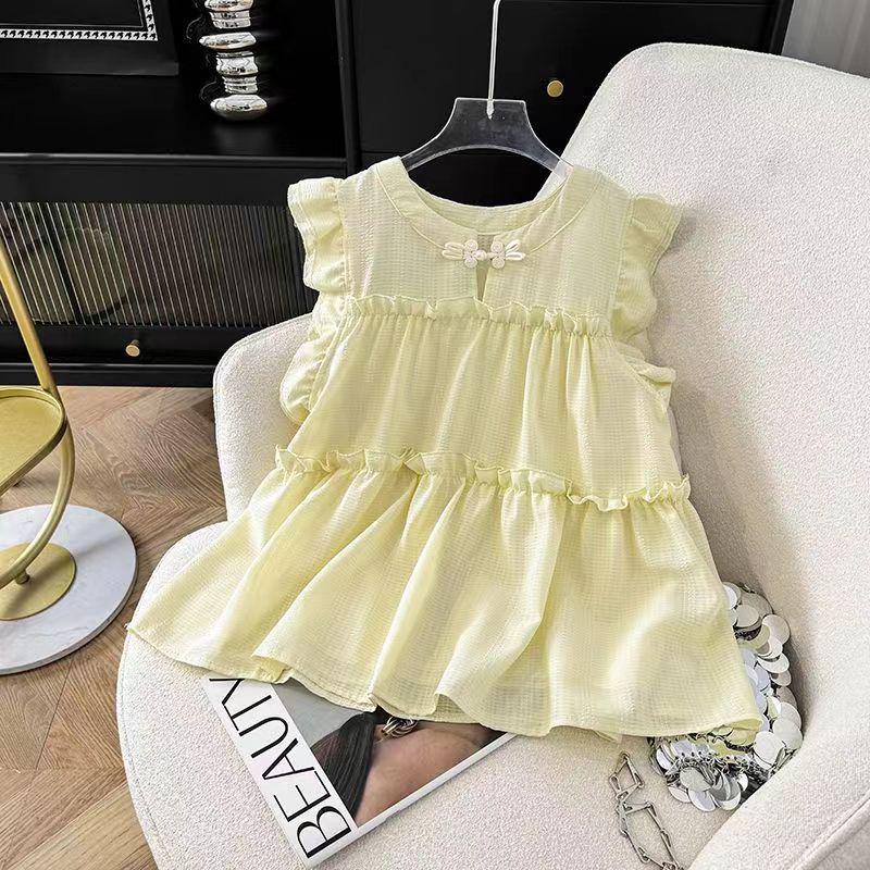 

2026 Summer Women s French Ruffled Chiffon Blouse with Flutter Sleeves and Chinese-Style Frog Button 3XL (recommended 70-77.5 kg) жёлтый