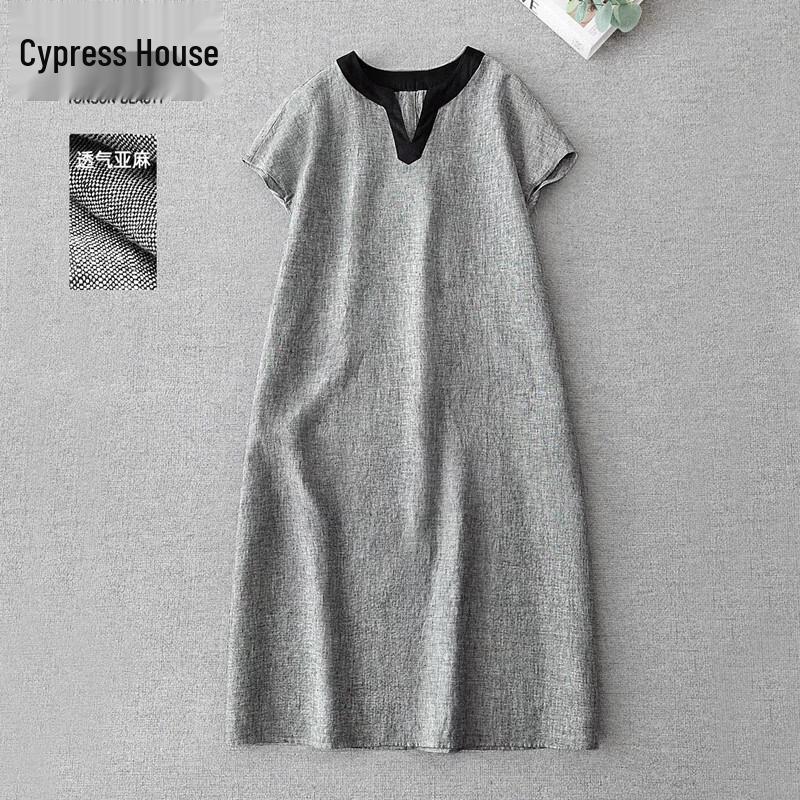 Women s Round Neck Linen Ramie Sleeveless T-Shirt Dress XL серый