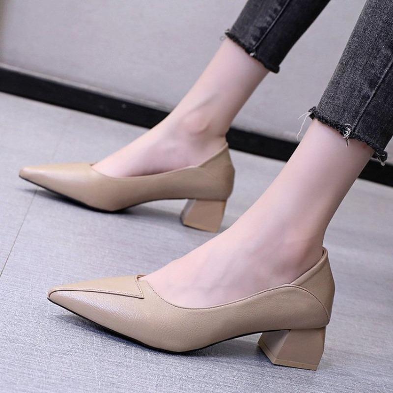 2026 High Heels Women New Korean Style Pointed Shallow Mouth Thick Heel Fashion Shoes