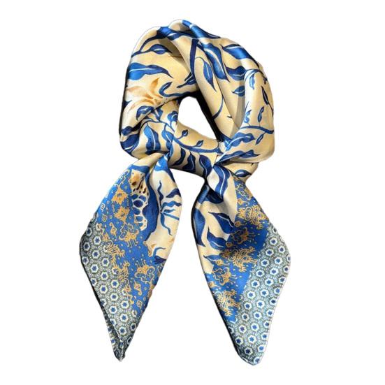 

Silky Scarf Flower Printing Smooth Texture Wrinkle-Resistant Windproof Neck Scarf Commuting Travel Business Layering темно-синий
