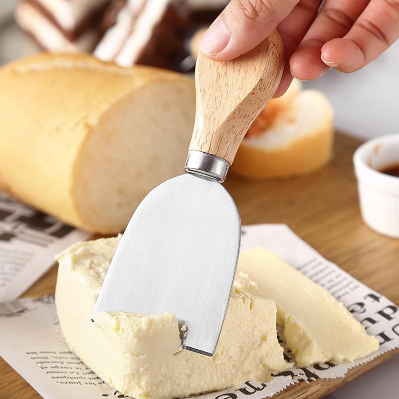 Household Steel Stainless Cheese Butter Knives with Wooden Handle Cheese Slicer Cutter Spatula Fork Kitchen Cooking Baking Tool