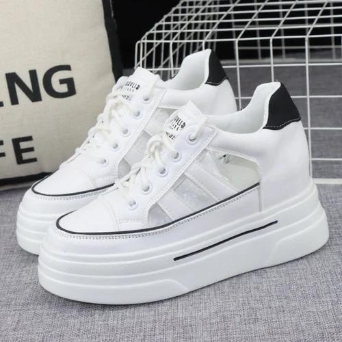 

модные женские сандалии Baotou 2024 года, летние новые толстые подошвы, увеличенная высота 8 см, полые дышащие белые туфли-бисквиты, кроссовки 39 белый