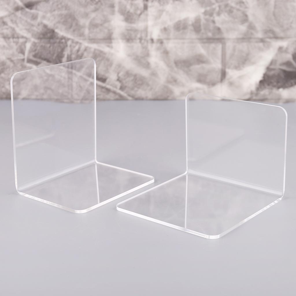 2Pcs Clear Acrylic Bookends L-shaped Desk Organizer Desktop Book Holder School S