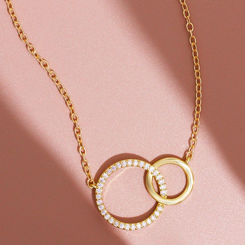 Luxury Necklaces for Women Fashion Thin Chain Minimalist Dainty Zircon Double Circle Pendant Necklace Jewelry Gifts