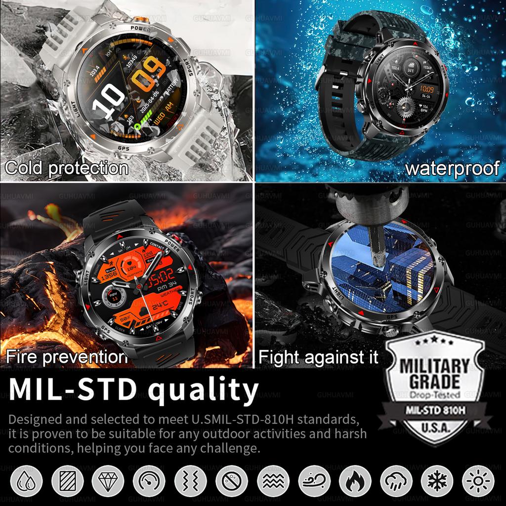 New Military Outdoor GPS Positioning SmartWatch Men Run RIDE Fitness GPS Tracer 10ATM/IP69 Compass HD call Sports Watch bracelet