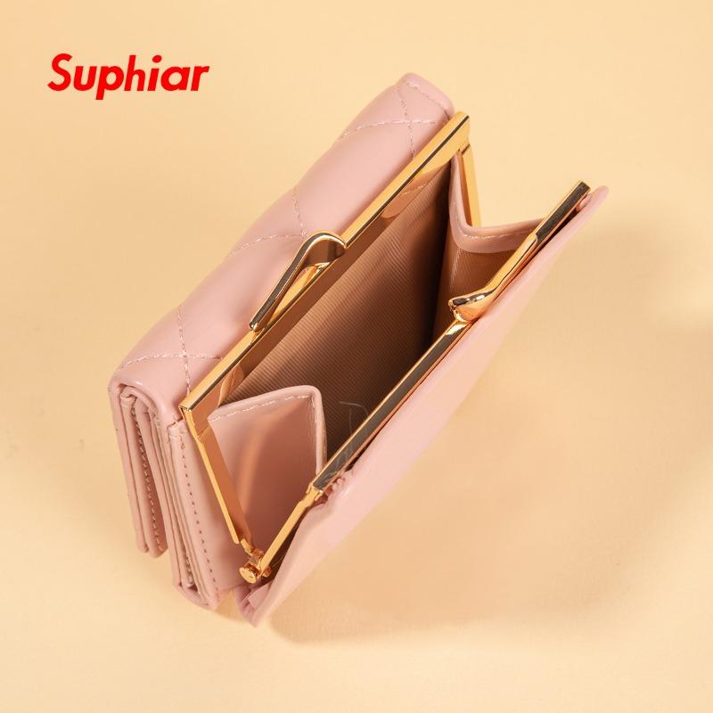 Embroidered thread plaid wallet short women's light and thin change bag pu fashion student card bag