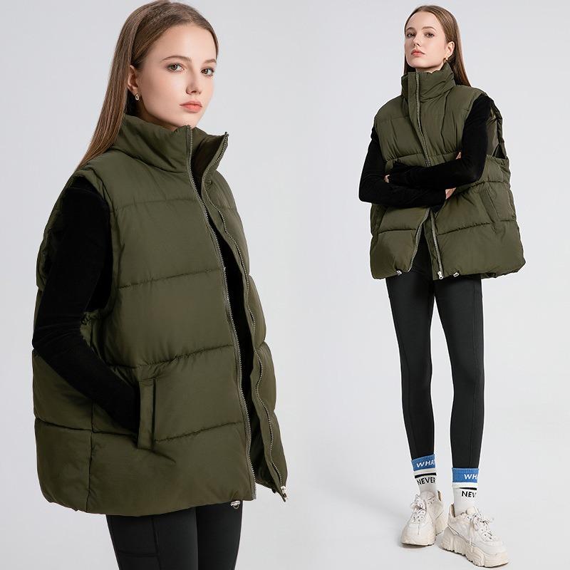 Women's autumn and winter sleeveless cotton clothes medium and long stand-up collar thermal down cotton vest thickened vest jacket