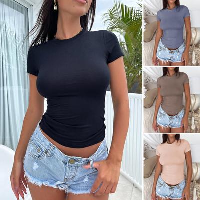 Diyun Y2K Stijl Effen Kleur Slim Fit T-shirt met Korte Mouwen voor Dames voor Lente/Zomer 2025
