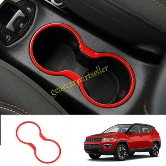 For Jeep Compass 17-2021 Glossy Red Center Console Water Cup Holder Frame Trim