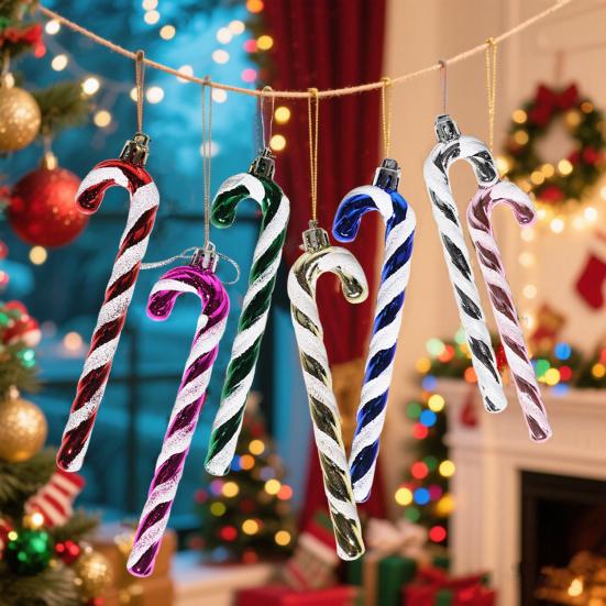 6 Pcs Candy Cane Christmas Ornament Plastic Twisted Candy Cane Christmas Tree Hanging Decoration for Xmas Tree Holiday Party Supplies