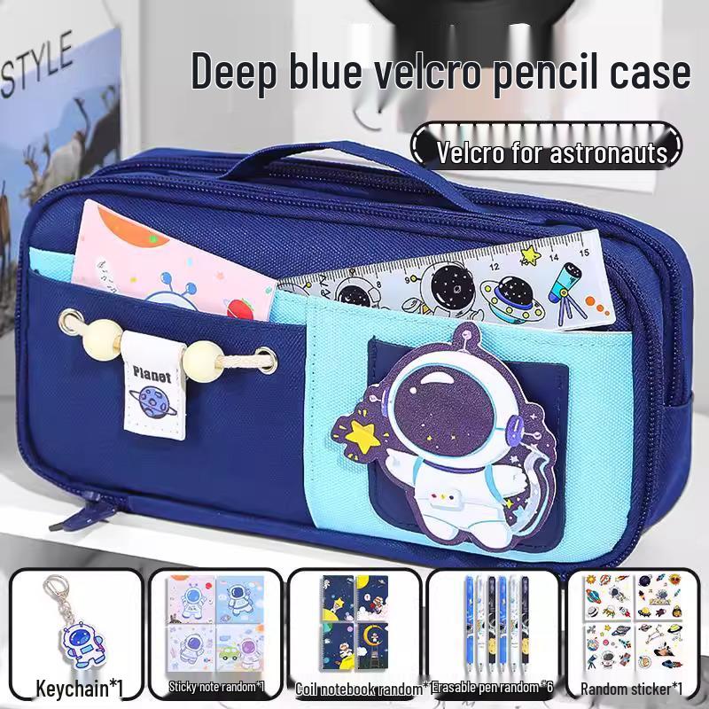 Send Astronaut Velcro! Boys' Black Dirt-Resistant Pencil Case, Hand-Carry, Large Capacity, New 2025 Style.