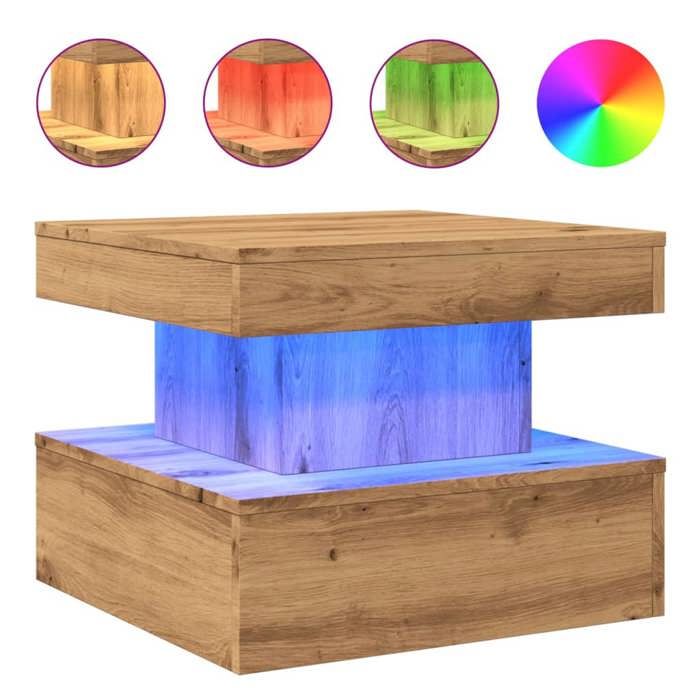VidaXL Table basse avec lumières LED chêne artisanal 50x50x40 cm, table d'appoint, table de salon, table latérale, bout de 857713