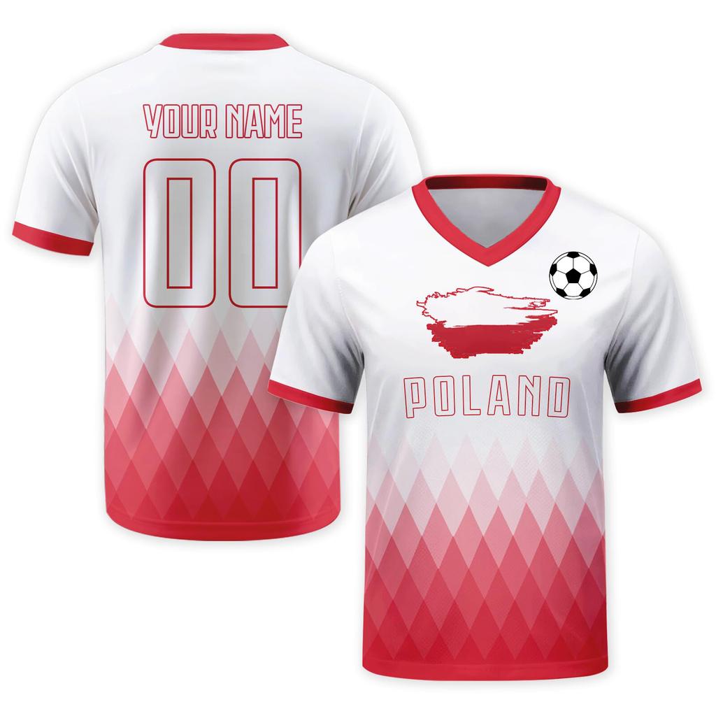 Customizable Soccer Jersey Shirt with V Neck Short Sleeves Pattern Front and Back Print for Sports and Team Use