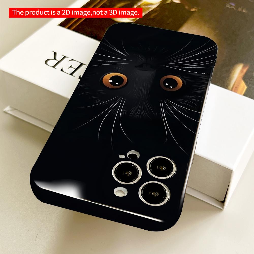 2DFlat Black Cat Eyes Glowing in Dark All inclusive film hard phone case, compatible with iPhone 18 Pro Max 17 16 15 14 13 12 11