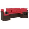 5 Piece Garden Sofa Set with Cushions Brown Poly Rattan