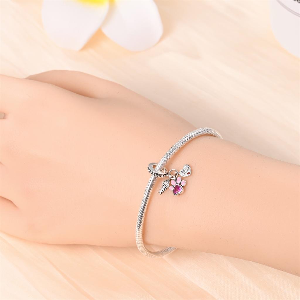 Authentic Copper Charm Bead Charms Luxury Pink Claw Pendant Heart Bead Charms Compatible With Bracelets Diy Women Making Delicate Gift