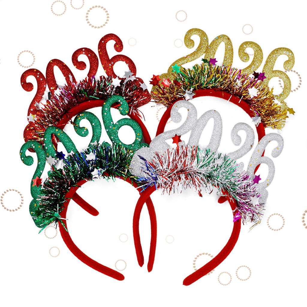 New Year 2026 Hairband Head Accessory Glitters Number Hairhoop Comfortable Party Headpiece for Festival Event Essential