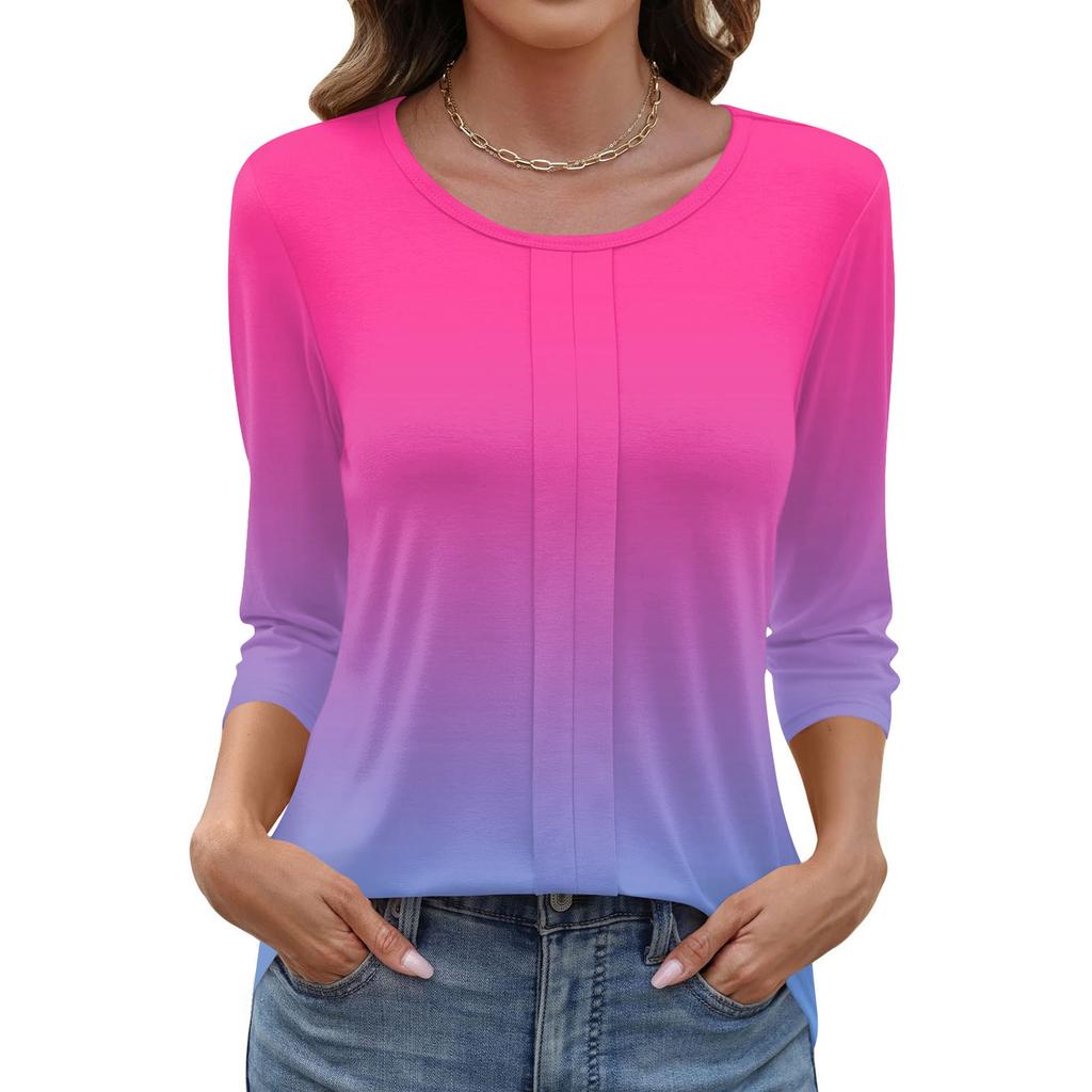 Modisches, lässiges Pullover-Oberteil mit Dreiviertelärmeln und bedrucktem Kragen für Damen