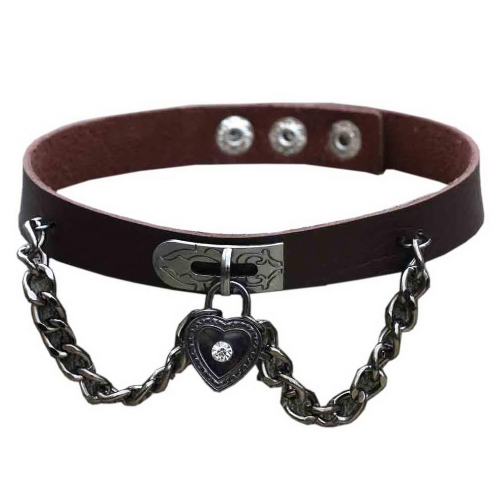 Punk Rock Harajuku Rivet Necklace Choker Collar for Women Men Girls Fashion PU Leather Alloy Cool Gothic Lock Link Circle Collar Choker Necklace