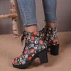 Skull thick heel short boots women wear autumn and winter new fashion high heel front lace-up fashion boots women