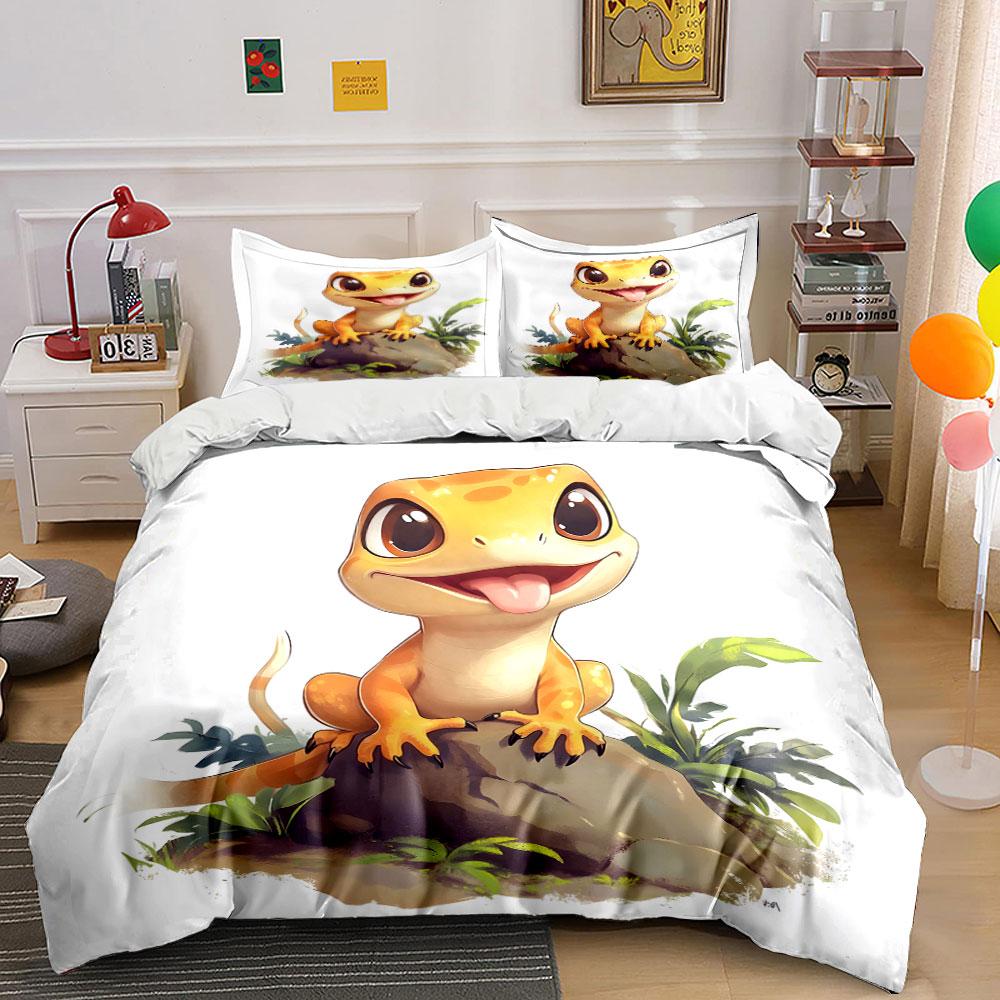 Fröhlicher Gecko, Dschungel-Vibes. Bettwäsche-Sets Bettbezüge Kissenbezüge(1* Bettbezug 2* Kissenbezüge ohne Bettdecke)