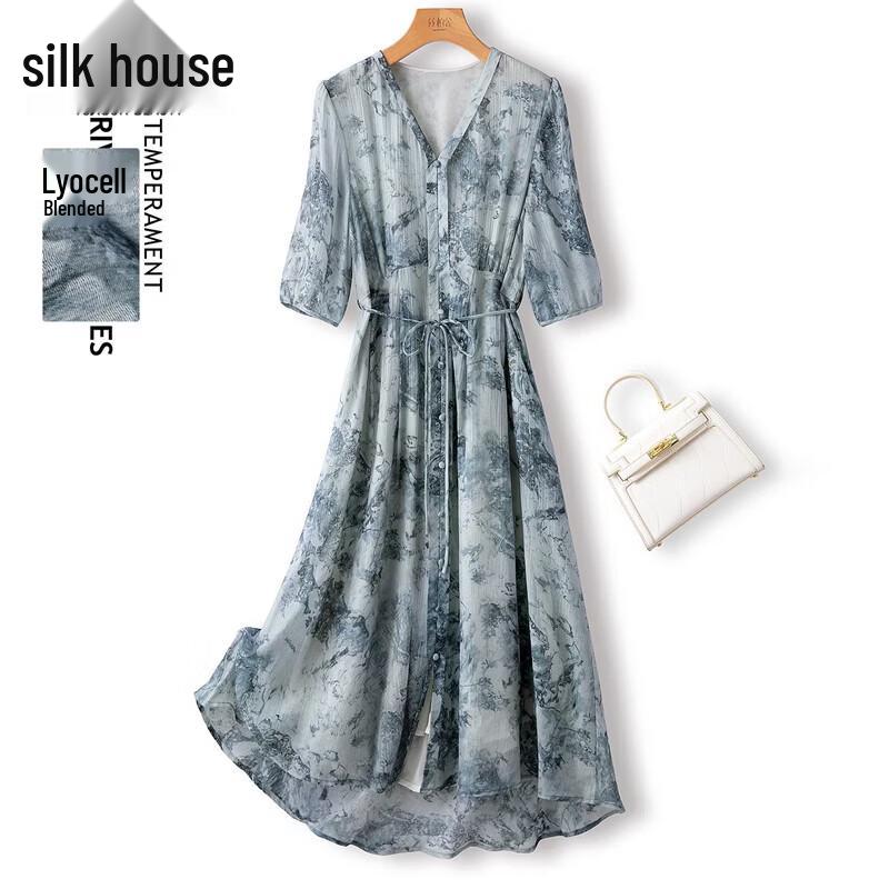 Women s Lyocell V-Neck Printed Midi Dress M