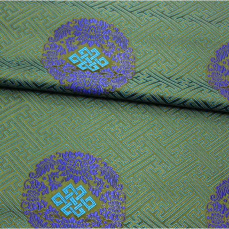 

Chinese-style Tang Dress Children s Mongolian Robe Tibetan Robe Stage Decoration Fabric Jacquard Brocade Silk Fabric 100x75cm армія зелений колір