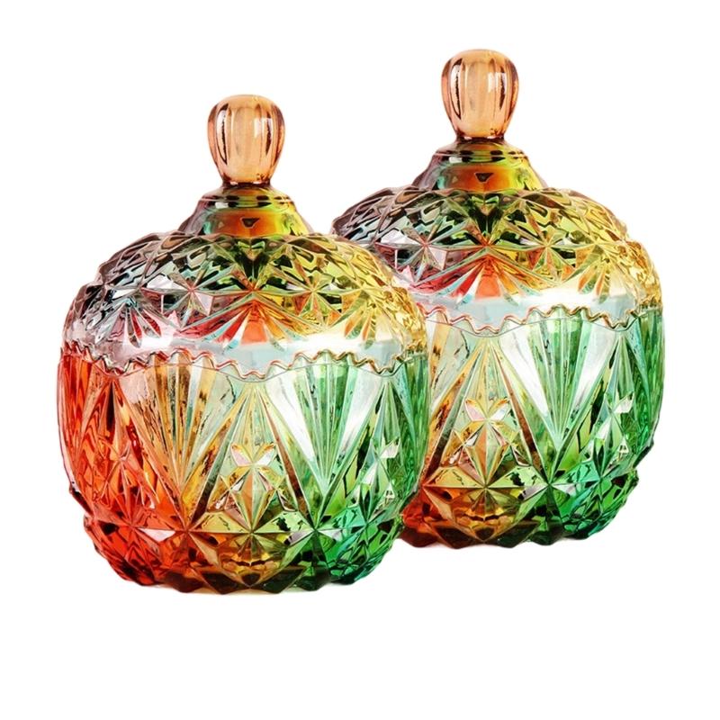 Beautiful European Style Multicolored High Transparency Glasses Candy Storage Jar for Decors and Organization at Homes