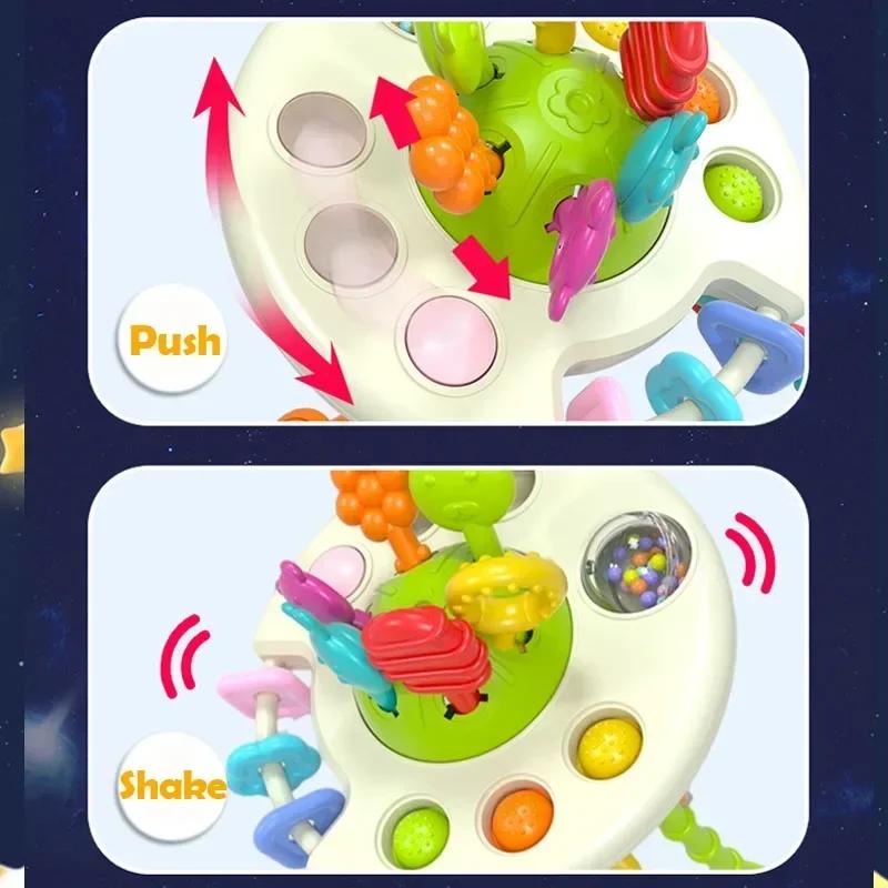 Non-Toxic Cartoon Duck Astronaut Pull String Montessori Activity Development Silicone Teething Sensory Grip Training Early Educational Toy