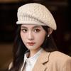 Women's Wool Beret Autumn and Winter Windproof Warm British Style Knitted Wool Hat Windproof Thick Warm Hat for Skiing, Running, Cycling
